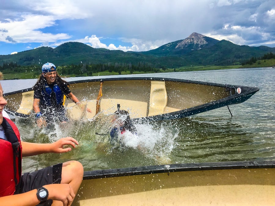 teens canoeing at expedition overnight camp in Colorado