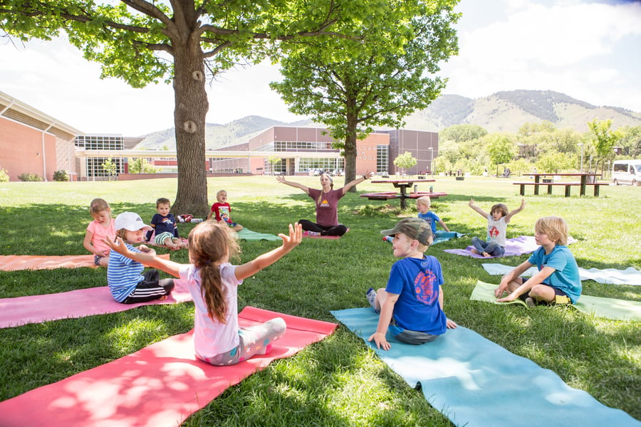 kids doing yoga outside